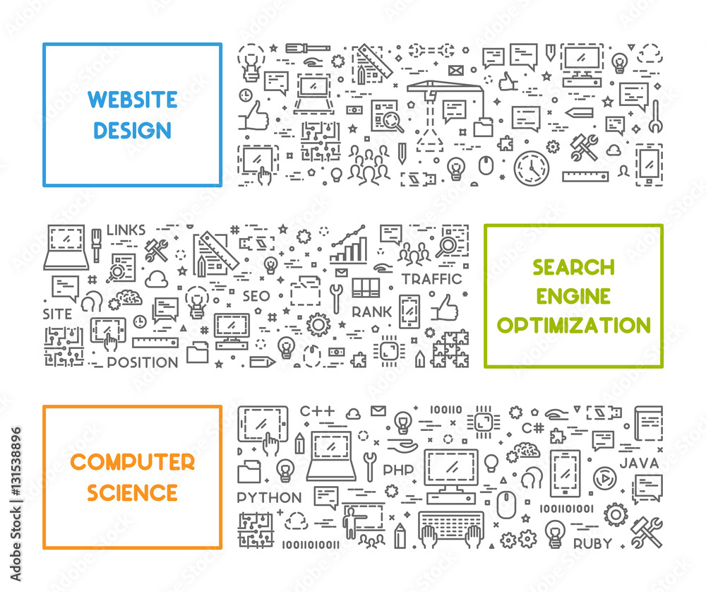 Poster line concept website design, seo and computer science