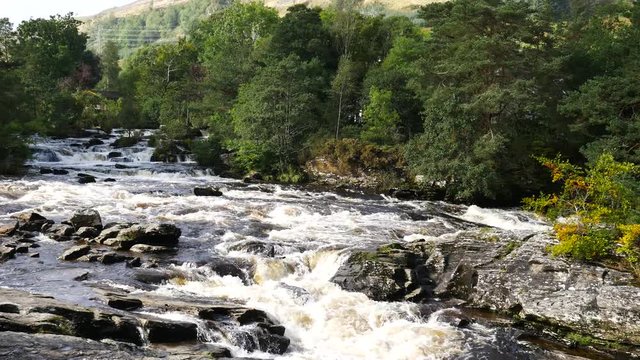 The Falls of Dochart are on the River Dochart at Killin in Stirling (formally in Perthshire), Scotland at the western end of Loch Tay.

