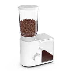 White Coffee Grinder with Coffee Beans. 3d Rendering