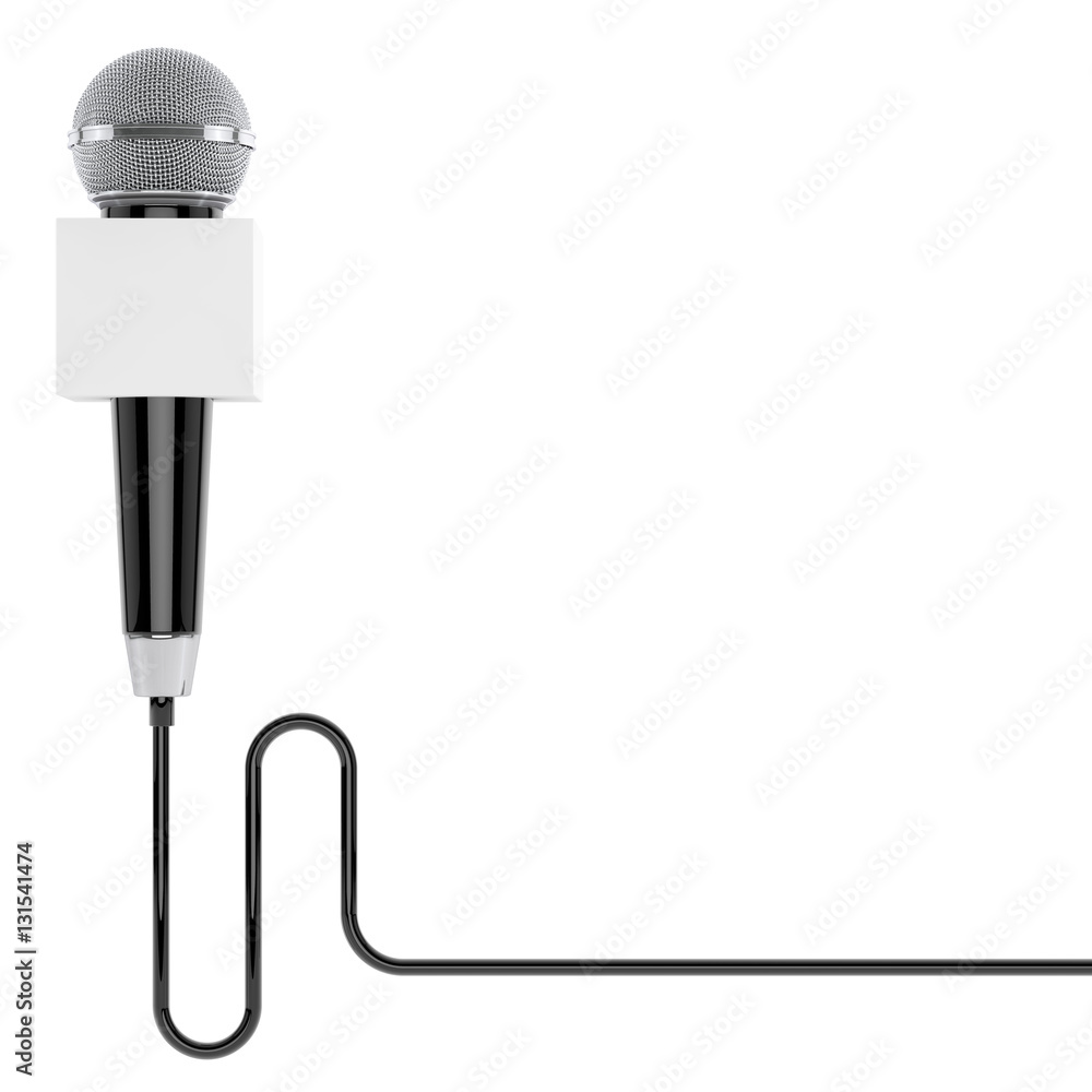 Aufkleber microphone with blank box and free space for your text. 3d rende
