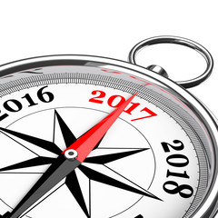 Direction to New 2017 Year Conceptual Compass Closeup. 3d Render