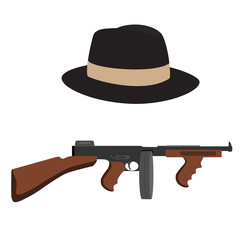 Tommy gun and fedora hat
