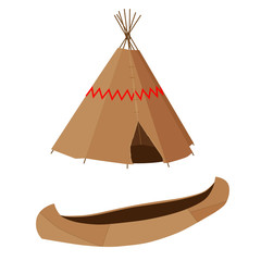 Brown canoe and wigwam © viktorijareut