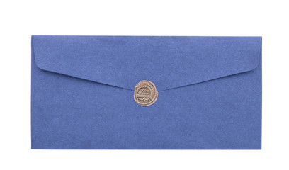 Mail envelope or letter sealed with wax seal stamp on white background