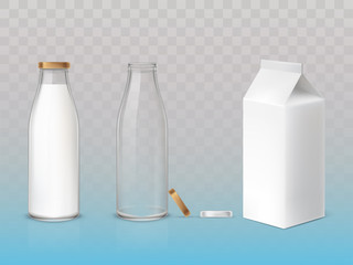 Set of icons box,  bottles empty and with a milk