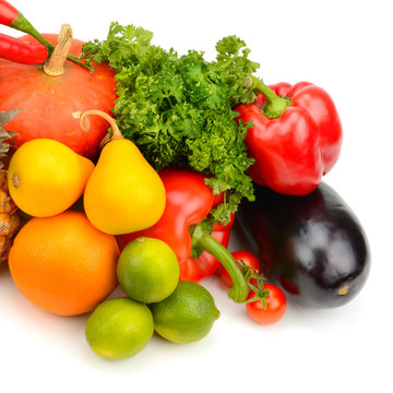 fruits and vegetables isolated on white background