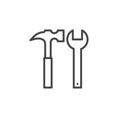Hammer and wrench line icon, outline vector sign, linear pictogram isolated on white. Tools symbol, logo illustration