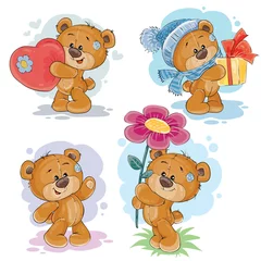 Fotobehang Set vector clip art illustrations of teddy bears © vectorpocket