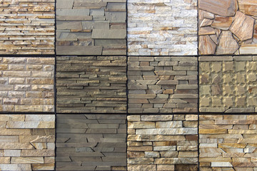 Samples of decorative facing stone