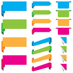 Blue, green, orange, and pink of web stickers, tags, and labels template isolated on white background.