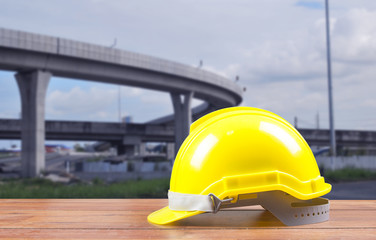 Safety helmet with construction site background