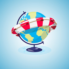 Fototapeta premium the globe and lifebuoy ring. save the world concept. The end of