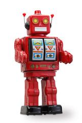old classic tin robot with clipping path