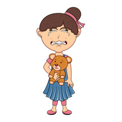 Little girl hold a bear and cry cartoon