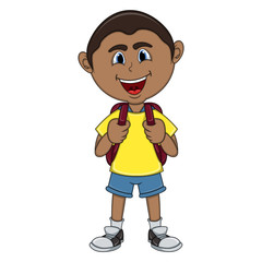 Little boy carrying a backpack cartoon
