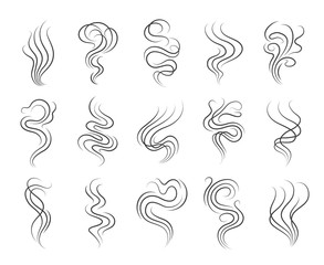 Smoke smell line icons. Smoking and steaming vector signs - obrazy, fototapety, plakaty