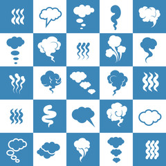 Obraz premium Smoking and steaming silhouette icons. Cigarette smoke clouds vector illustration