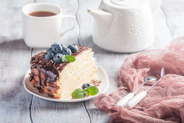 Piece of delicious sponge cake 