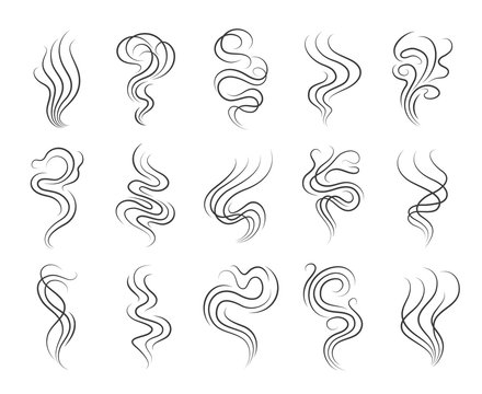 Smoke smell line icons. Smoking and steaming vector signs