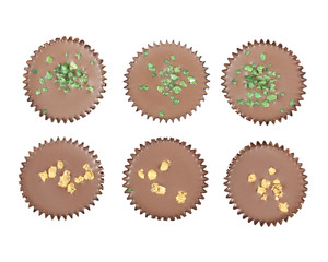 Chocolate candies isolated on white background. 
