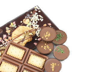 Chocolate sweets isolated on white background.