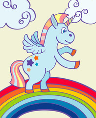 Vector hand drawn unicorn rainbow