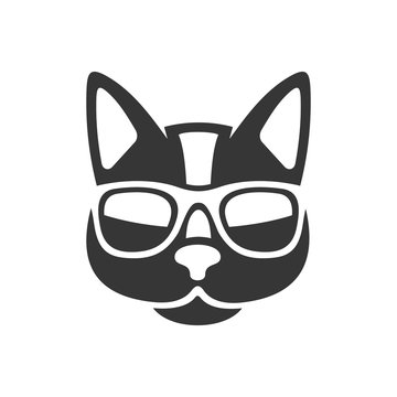 Hipster Cat Icon on White Background. Vector