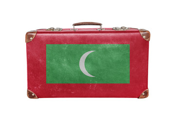 Vintage suitcase with Maldives flag