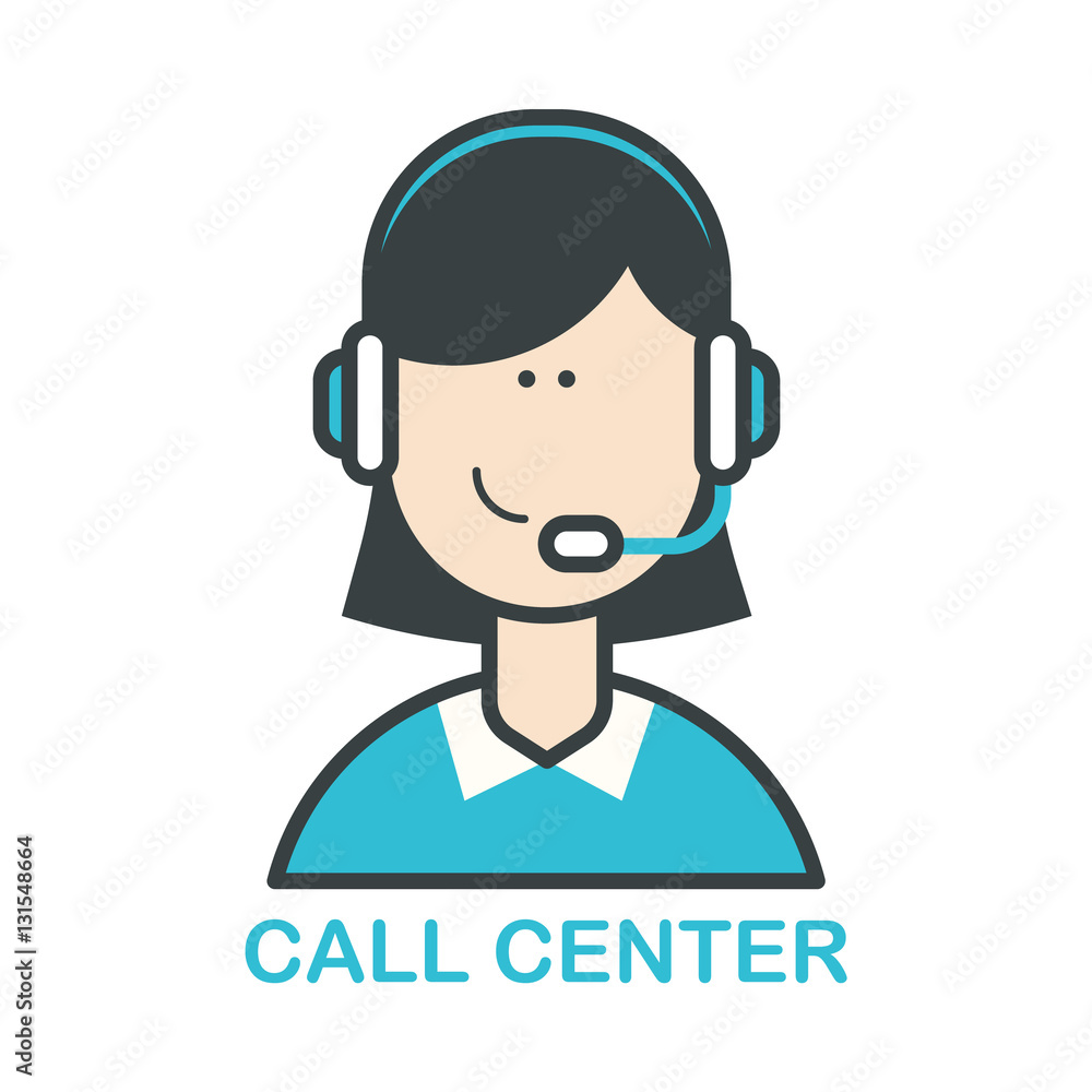 Poster Call center operator icon. Flat design vector illustration.