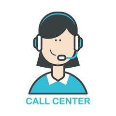 Call center operator icon. Flat design vector illustration.