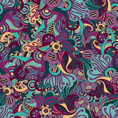 Doodle colorful abstract hand drawn vector background. Wavy zentangle style hand drawn  seamless pattern.