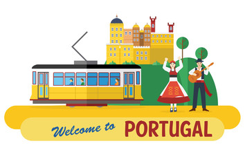 Flat design, Portugal landmarks and icons, vector