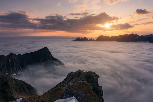 Norway. Island Senja. Misty sea