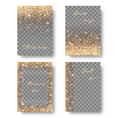 Set of backgrounds with holiday lights for decoration greeting cards. Christmas ornament with shiny confetti on a transparent backdrop.
