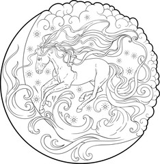 Fantasy horse running through the sky