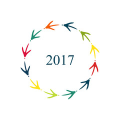 Happy New Year 2017. Colored chicken footprints frame