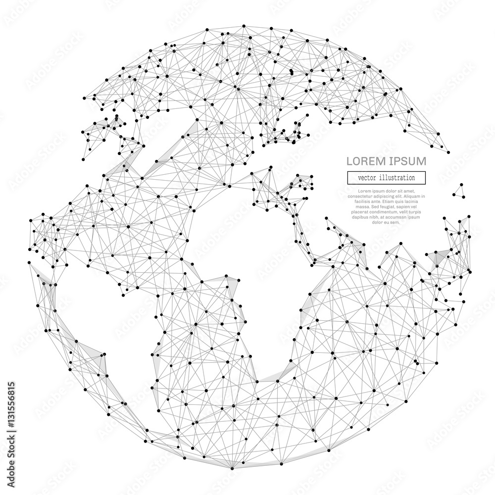 Aufkleber Abstract polygonal space low poly planet Earth with connecting dots and lines. Wireframe Earth connection structure. Futuristic Vector Illustration.