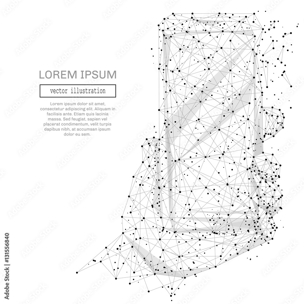 Poster Abstract polygonal space low poly Smartphone in hand with connecting dots and lines. Wireframe Smartphone connection structure. Futuristic Vector Illustration.
