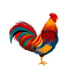 Colorful rooster.Colorful beautiful cock on a white background.  