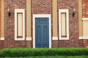 Modern doors on facade of building
