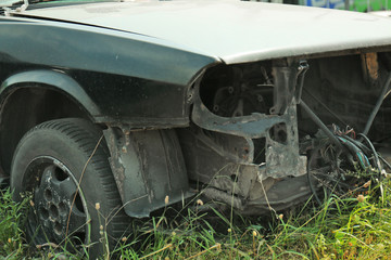 Destroyed car on the street