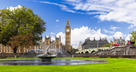 Fountain and Westminster in London