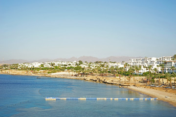 Obraz premium Panoramic view of luxury resort with beautiful hotels