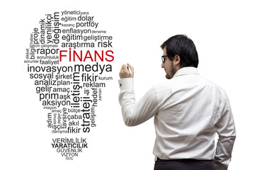 Businessman is writing on board