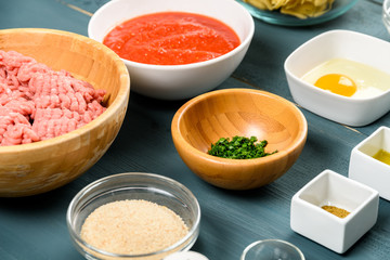 Food Ingredients For Harissa Turkey Meatballs And Pasta
