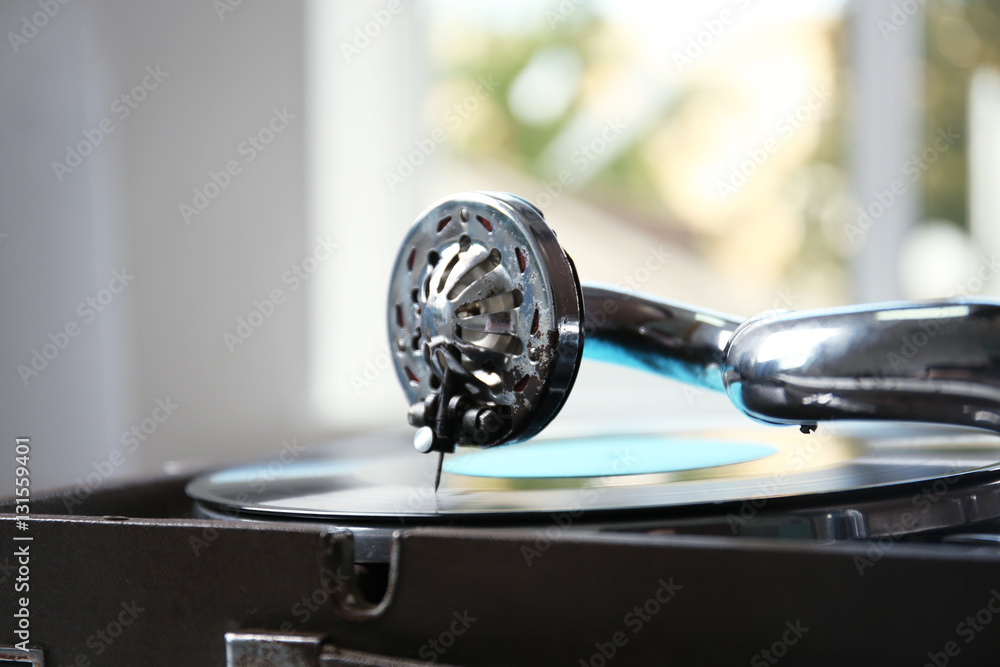 Wall mural Old gramophone close up