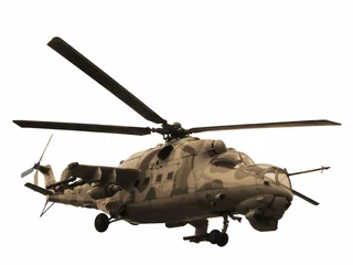 Foto op Plexiglas Helikopter Helikopter Mi-24V Mi-35 geïsoleerd sepia