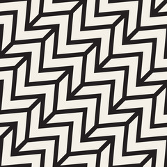 ZigZag Edgy Stripes. Vector Seamless Black and White Pattern.