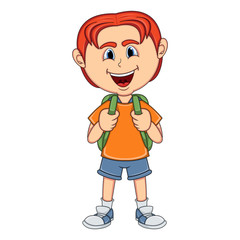Little boy carrying a backpack cartoon