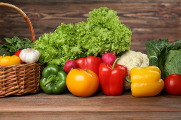 Fresh vegetables on wooden background